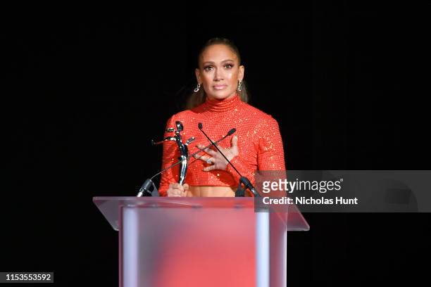 Jennifer Lopez speaks onstage during the CFDA Fashion Awards at the Brooklyn Museum of Art on June 03, 2019 in New York City.