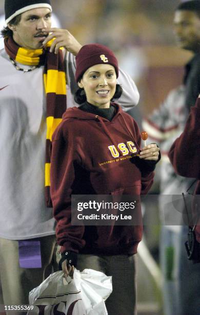 Alyssa Milano and Oakland Athletics pitcher and USC alumnus Barry Zito at USC football game against Arizona at the Los Angeles Memorial Coliseum on...