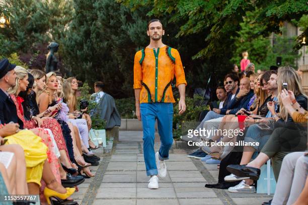 Model presents the fashion of the label Marcel Ostertag in the Westin Grand Hotel. The collections for Spring/Summer 2020 will be presented at Berlin...