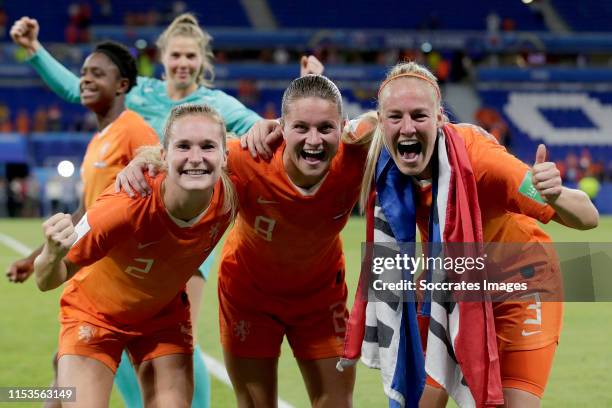 Desiree van Lunteren of Holland Women, Sherida Spitse of Holland Women, Stefanie van der Gragt of Holland Women celebrates the victory during the...