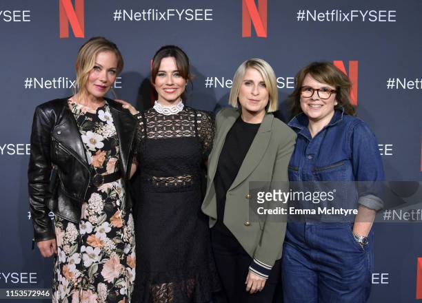 Christina Applegate, Linda Cardellini, Liz Feldman and Alyssa Mastromonaco attend Netflix FYSEE "Dead To Me" at Raleigh Studios on June 03, 2019 in...
