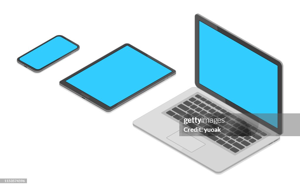 Isometrischer Vektorsatz von Laptop, Tablet-PC und Smartphone