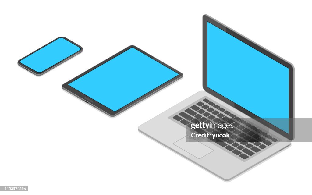 Isometric vector set of laptop, tablet pc and smartphone