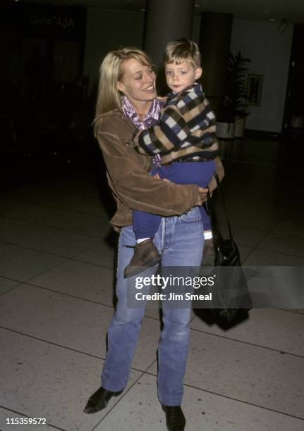 Jeri Ryan and son Alex Ryan during Jeri Ryan Departing LAX For New York City - March 10, 1997 at Los Angeles International Airport in Los Angeles,...