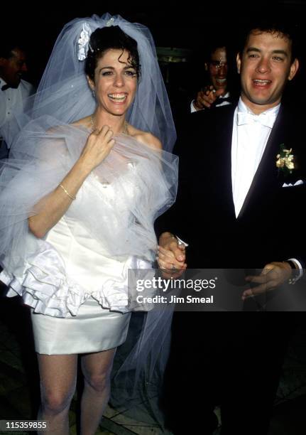 Rita Wilson and Tom Hanks during Tom Hanks and Rita Wilson Wedding Reception at Rex's in Los Angeles, California, United States.