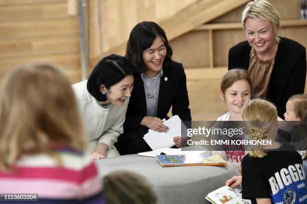 Crown Princess Kiko of Japan visits the Oodi Central Library with Children and Youth Service Manager of Helsinki Central Library Oodi Collection...