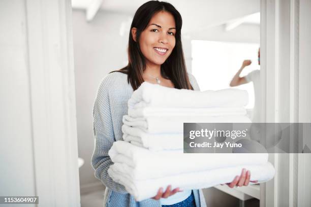 clean, folded and neat - folded towels stock pictures, royalty-free photos & images