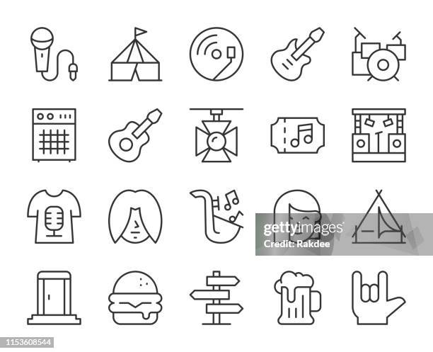 music festival - light line icons - musikfestival stock illustrations