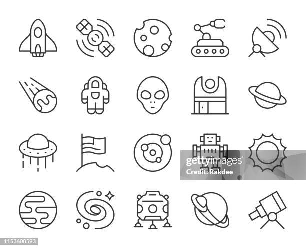 space-light line icons - exploratory spacecraft stock-grafiken, -clipart, -cartoons und -symbole