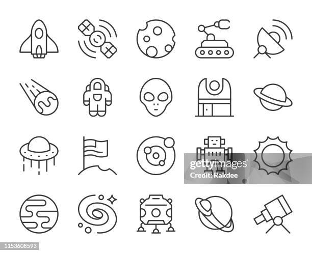 space - light line icons - exploratory spacecraft stock illustrations