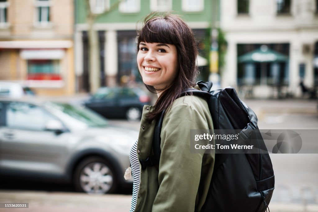 Young Woman On Her Way To Go Shopping