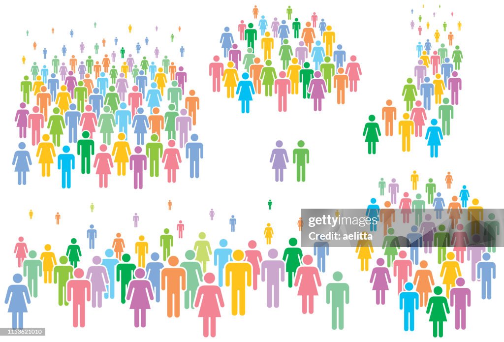 Ilustración vectorial multicolor del grupo de personas estilizadas.