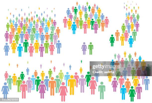 multi colored vector illustration of group of stylized people. - number of people stock illustrations