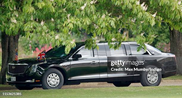 The United States Presidential State Car, nicknamed 'The Beast', seen in the garden of Buckingham Palace ahead of the Ceremonial Welcome for US...