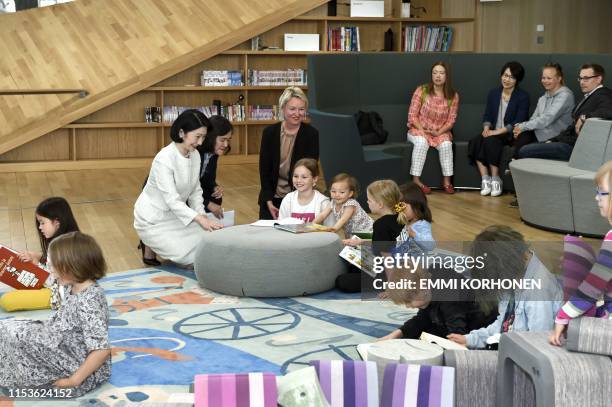 Crown Princess Kiko of Japan visits the Oodi Central Library with Children and Youth Service Manager of Helsinki Central Library Oodi Collection...