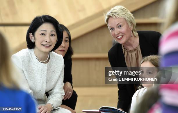 Crown Princess Kiko of Japan visits the Oodi Central Library with Children and Youth Service Manager of Helsinki Central Library Oodi Collection...