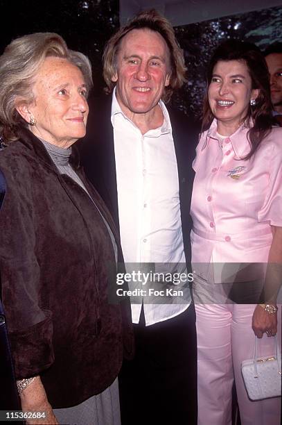 Bernadette Chirac, Gerard Depardieu, and guest during pending approval - 2004 Paris Fashion Week - Haute Couture Fall/Winter Jean Louis Scherrer...