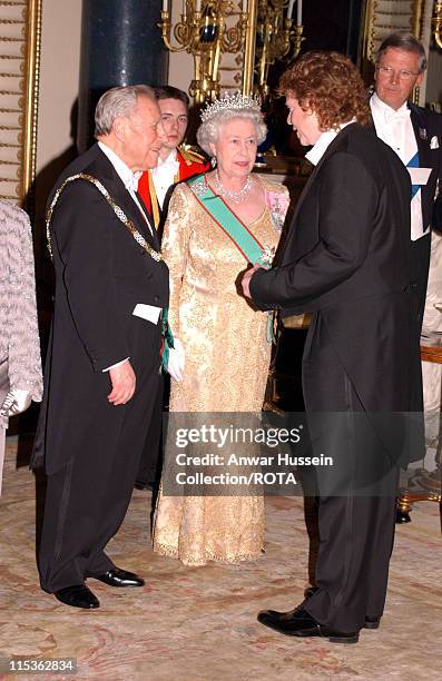 Italian Republic President and HM The Queen Elizabeth II greet Mick Hucknall as a guest of the Queen as she welcomes the Italian Republic President...