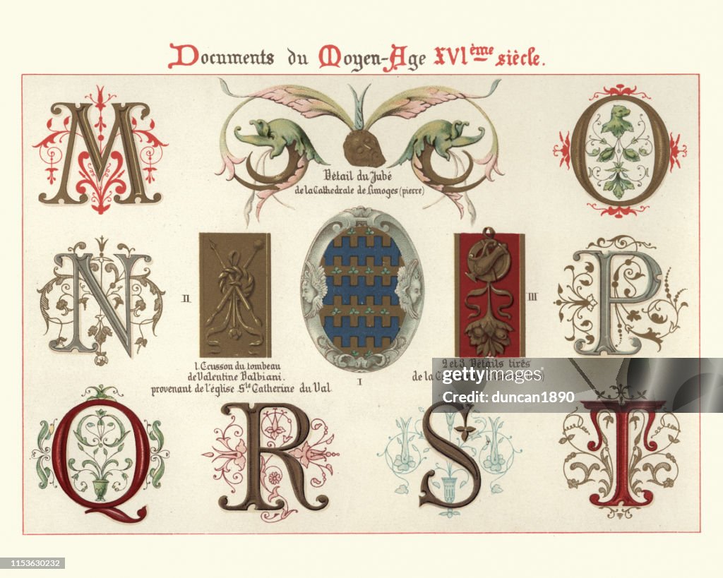 華やかに照らされた原稿の文字とデザイン要素、16世紀