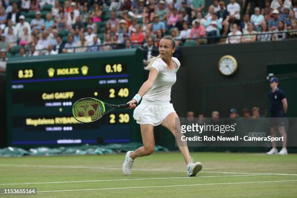 Magdalena Rybarikova during her match against Cori Gauff in their Ladies' Singles Second Round match during Day 3 of The Championships - Wimbledon...