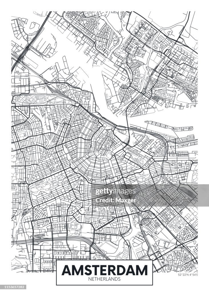 Mapa de cidade Amsterdão, projeto do poster do vetor do curso