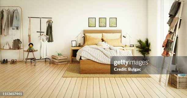 cozy bedroom - double bed stock pictures, royalty-free photos & images