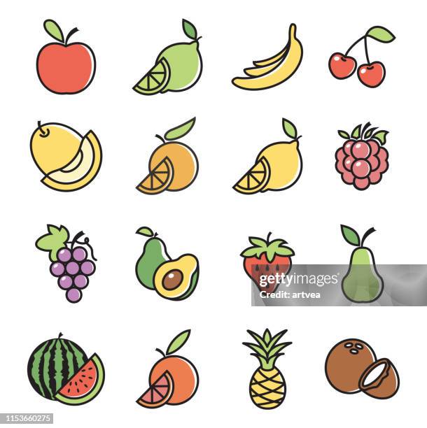 bildbanksillustrationer, clip art samt tecknat material och ikoner med frukt design ikon uppsättning - apelsin