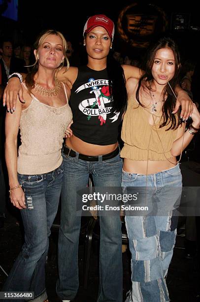 Nicole Eggert, Blu Cantrell and Mara Lane during Cadillac Presents Rock & Republic Fall 2005 Fashion Show - Backstage and Front Row at Sony Studios...