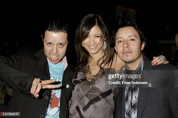 Carlos Ramirez, Kelly Hu and Efrain Ramirez during Cadillac Presents Rock & Republic Fall 2005 Fashion Show - Backstage and Front Row at Sony Studios...