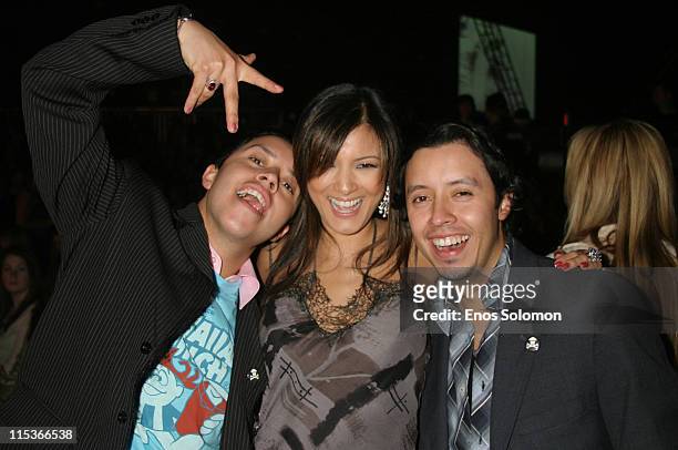 Carlos Ramirez, Kelly Hu and Efrain Ramirez during Cadillac Presents Rock & Republic Fall 2005 Fashion Show - Backstage and Front Row at Sony Studios...