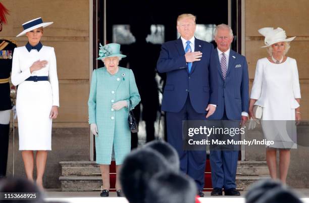 Melania Trump, Queen Elizabeth II, US President Donald Trump, Prince Charles, Prince of Wales and Camilla, Duchess of Cornwall attend the Ceremonial...