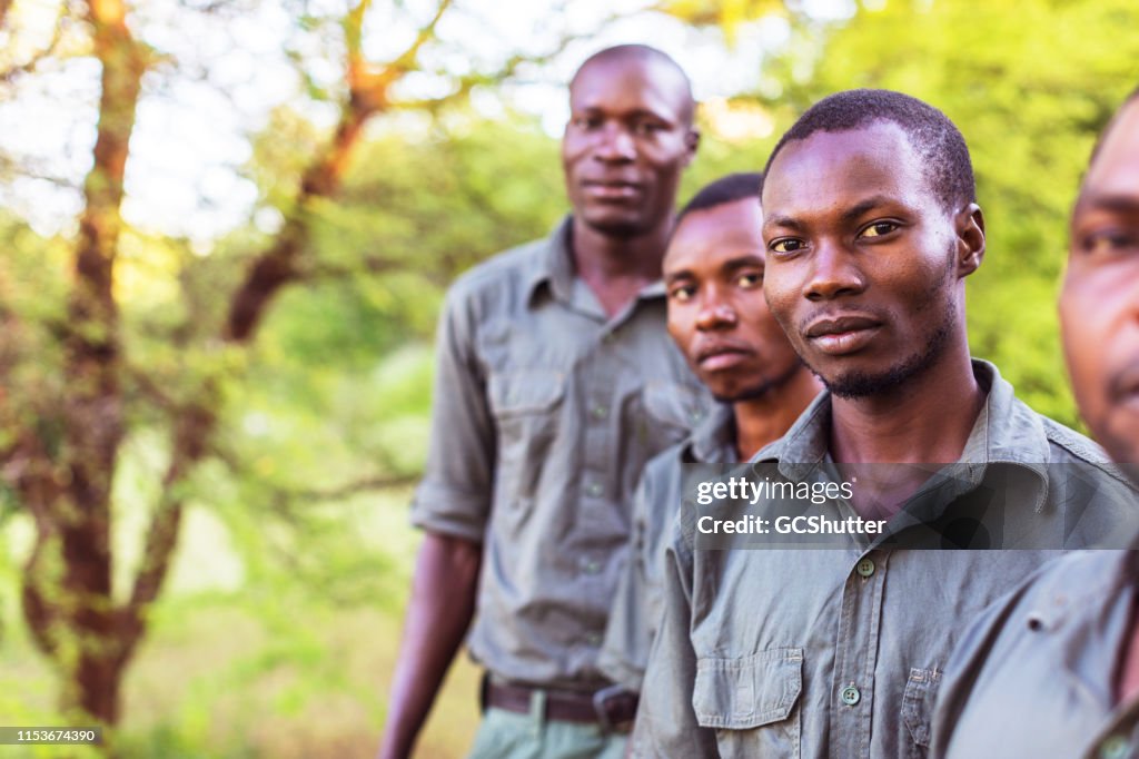 Group of African Forest Rangers Facing the Camera for a Portrait