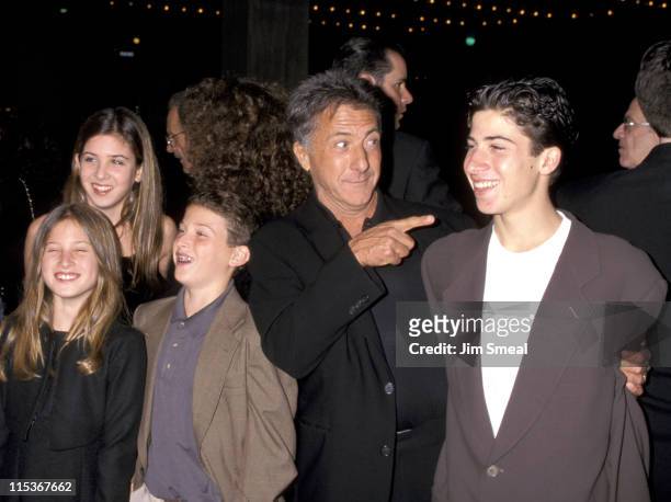 Dustin Hoffman, Lisa Hoffman, and children during Premiere of "Wag The Dog" at Cineplex Odeon Cinema in Century City, California, United States.