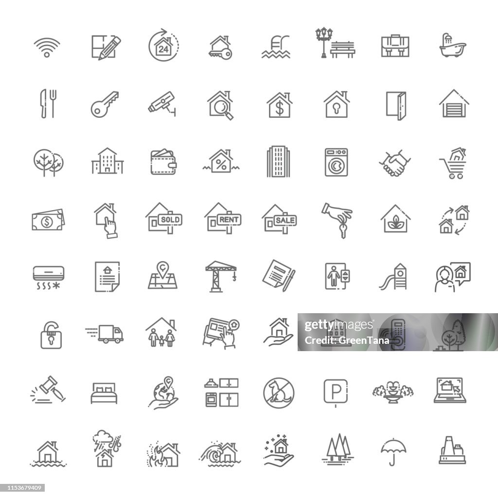 Vector Set of Real Estate Related Vector Line Icons