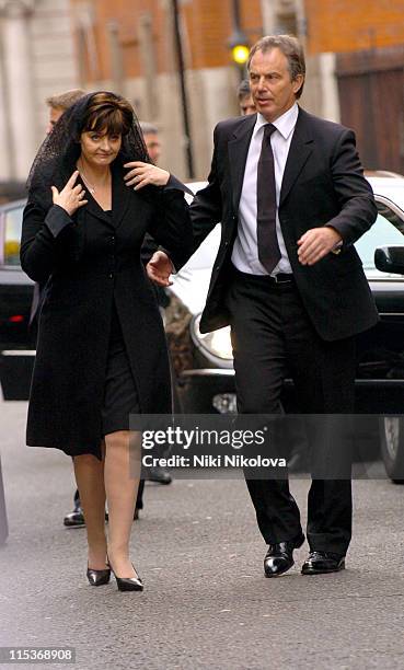 Cherie Blair and Tony Blair during Pope John Paul II Remembrance Service at Westminster Cathedral - Arrivals at Westminster Cathedral in London,...