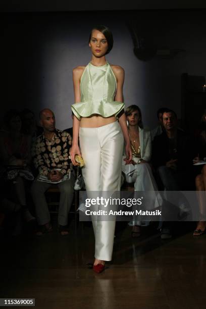 Model wearing Normam Norell Spring 2005 during Olympus Fashion Week Spring 2005 - Norman Norell - Runway at Bergdorf Goodman in New York City, New...