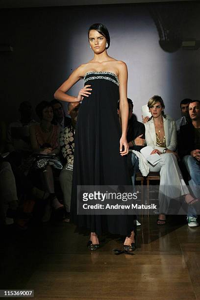 Model wearing Normam Norell Spring 2005 during Olympus Fashion Week Spring 2005 - Norman Norell - Runway at Bergdorf Goodman in New York City, New...