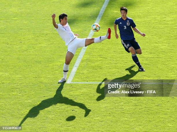 Sehun Oh of Korea Republic controls the ball during the 2019 FIFA U-20 World Cup Round of 16 match between Japan and Korea Republic at Arena Lublin...