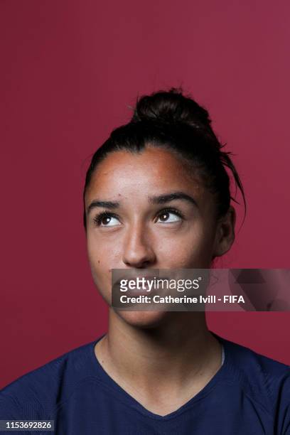 Sakina Karchaoui of France poses for a portrait during the official FIFA Women's World Cup 2019 portrait session at Hotel Clairefontaine on June 04,...
