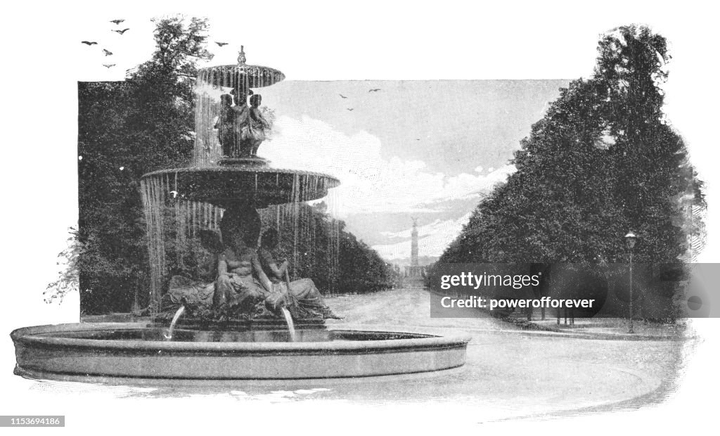 Fountain at Tiergarten Park in Berlin, Germany - Imperial Germany 19th Century