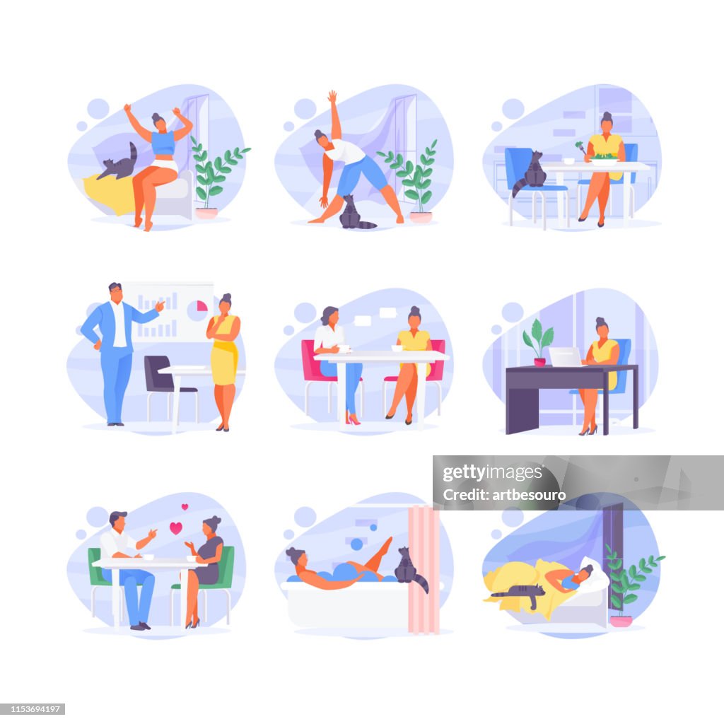 Daily Routine Woman High-Res Vector Graphic - Getty Images