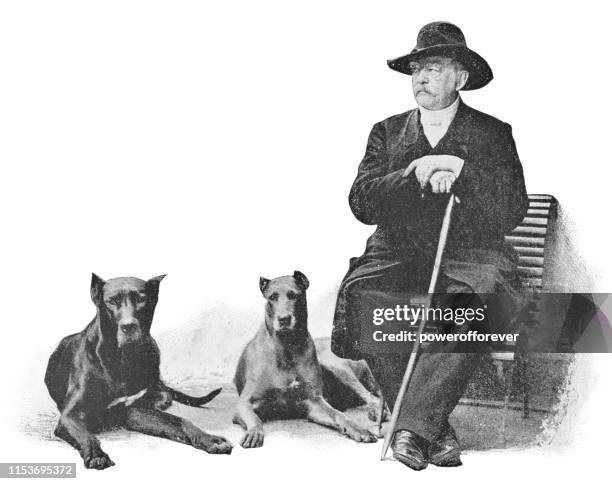 otto von bismarck und seine hunde - reichsdeutschland 19. jahrhundert - premierminister stock-grafiken, -clipart, -cartoons und -symbole