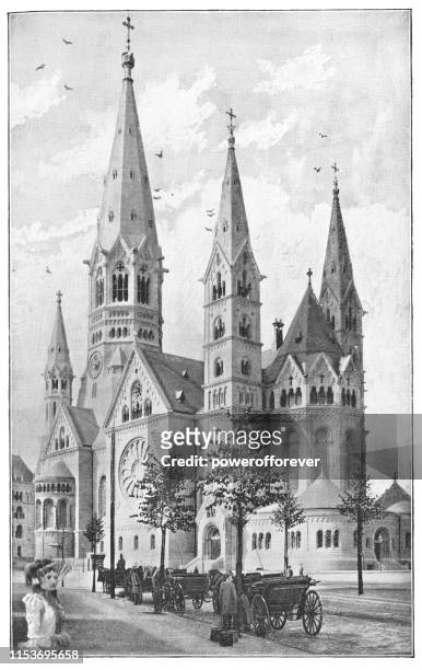 kaiser wilhelm memorial church in berlin, germany - imperial germany 19th century - kaiser wilhelm memorial church stock illustrations