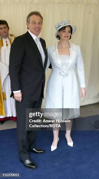 Tony Blair and wife Cherie Blair during The Royal Wedding of HRH Prince Charles and Mrs. Camilla Parker Bowles - The Blessing Ceremony - Arrivals at...