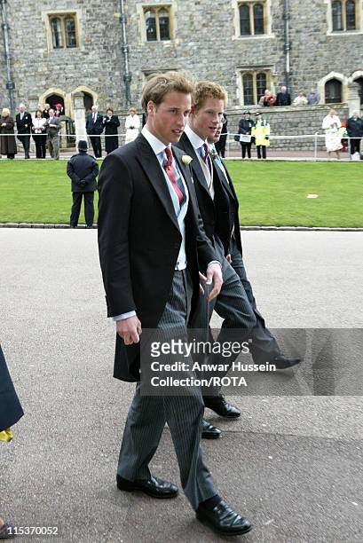 Prince William and Prince Harry during The Royal Wedding of HRH Prince Charles and Mrs. Camilla Parker Bowles - The Blessing Ceremony - Arrivals at...