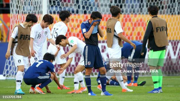 Shunki Higashi of Japan looks dejected in defeat after the 2019 FIFA U-20 World Cup Round of 16 match between Japan and Korea Republic at Arena...