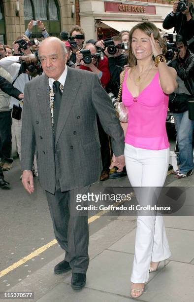 Mohamed Al Fayed and Elizabeth Hurley during Elizabeth Hurley "Beach" Press Launch at Harrods in London, Great Britain.