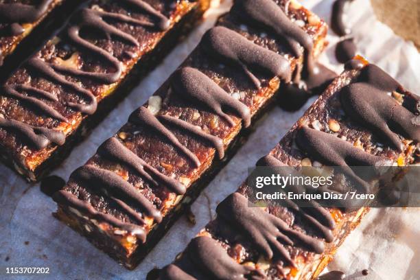 chocolate walnut energy bars close up - low carb bildbanksfoton och bilder