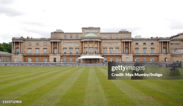 General view of the rear and west terrace of Buckingham Palace and garden ahead of the Ceremonial Welcome for U.S. President Donald Trump on day 1 of...