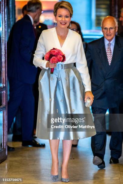 Queen Mathilde of Belgium attends the Concert of the International Music Concurs Laureates at BOZAR in Brussels on June 04, 2019 in Brussels, Belgium.